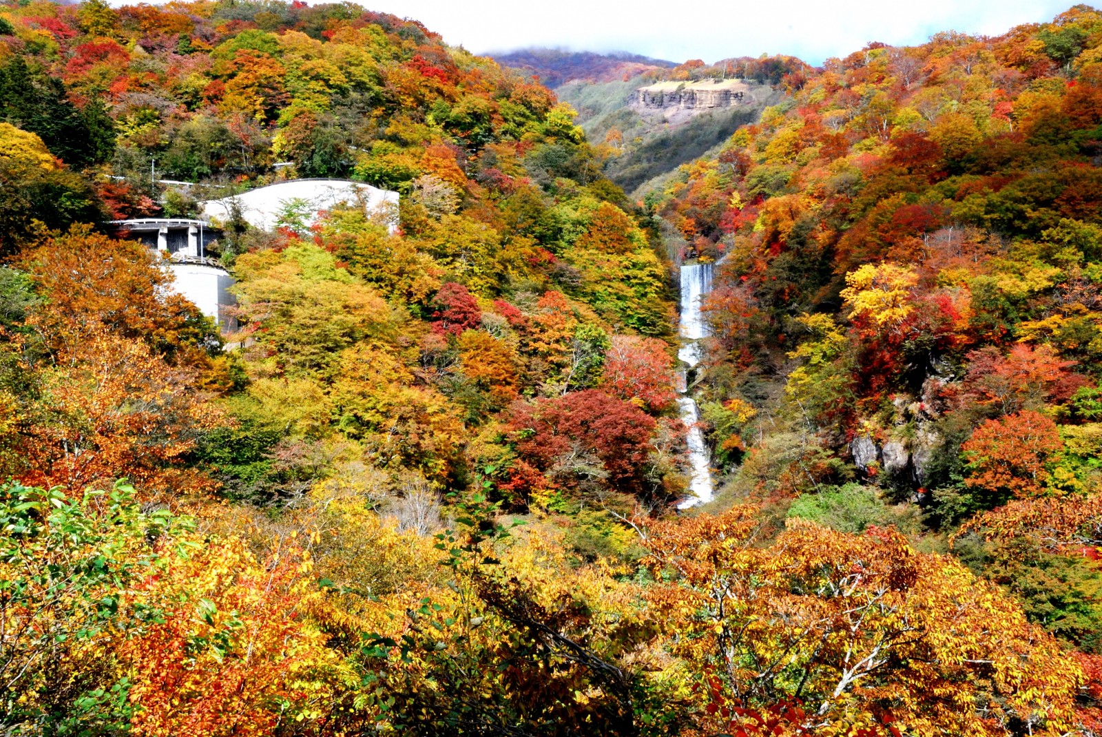 Kegon Fall with colourful autumn leaves in Nikko, Tochigi