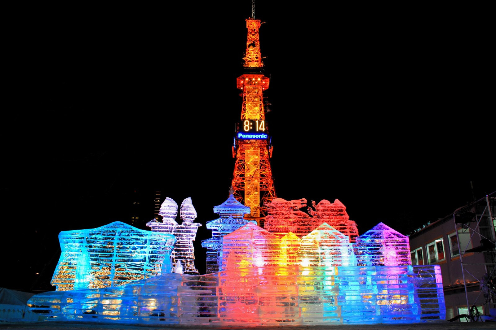 Ice sculptures in front of Sapporo Tower