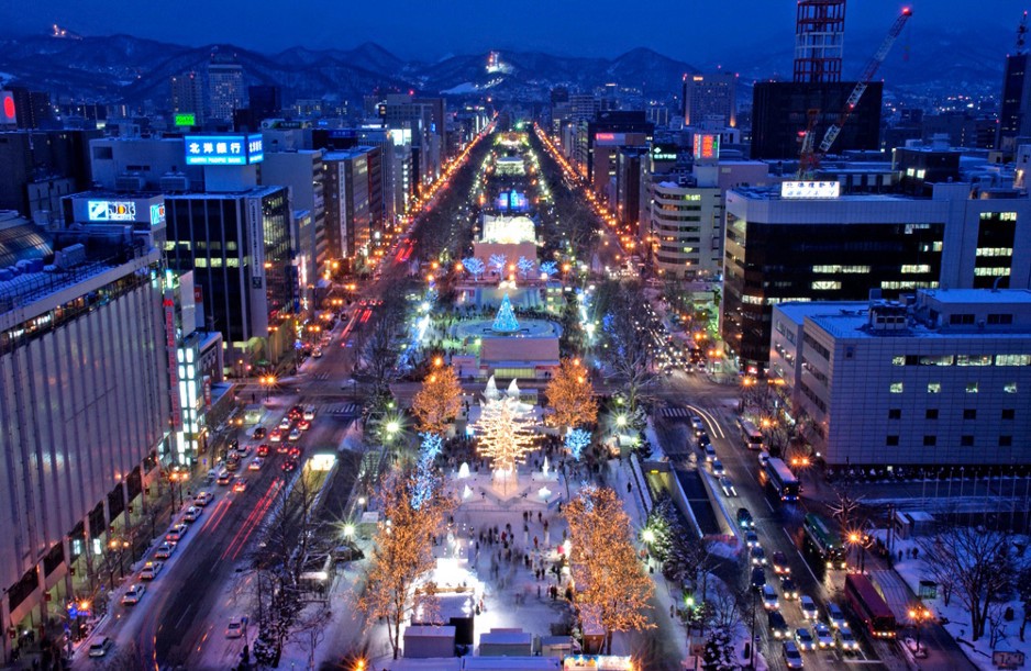 Sapporo Snow Festival at night