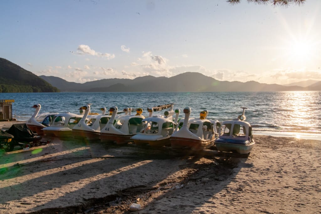 Swan pedal boats at Lake Tazawa